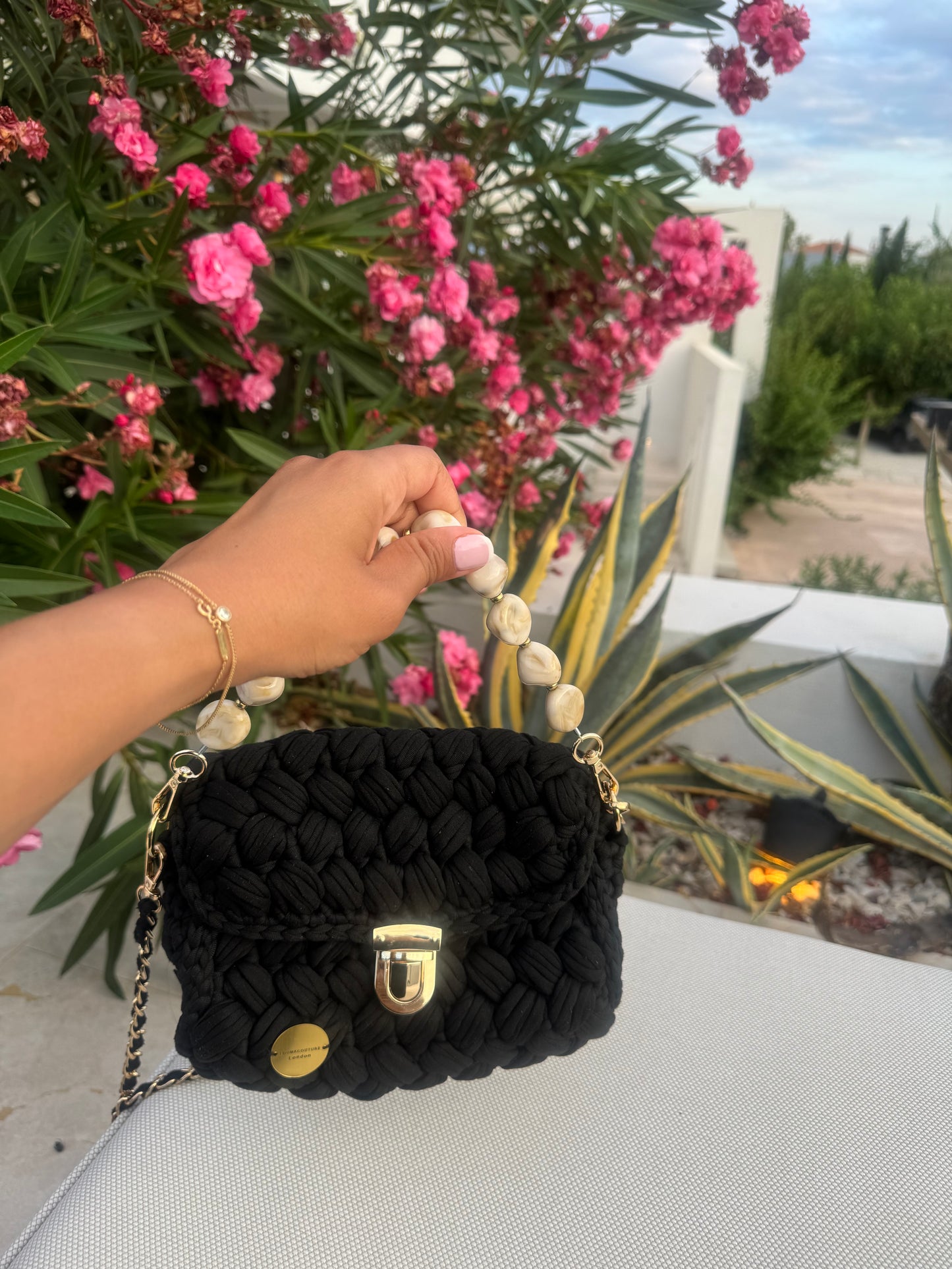 Noir Pearl Crochet Bag - RULACOUTURE