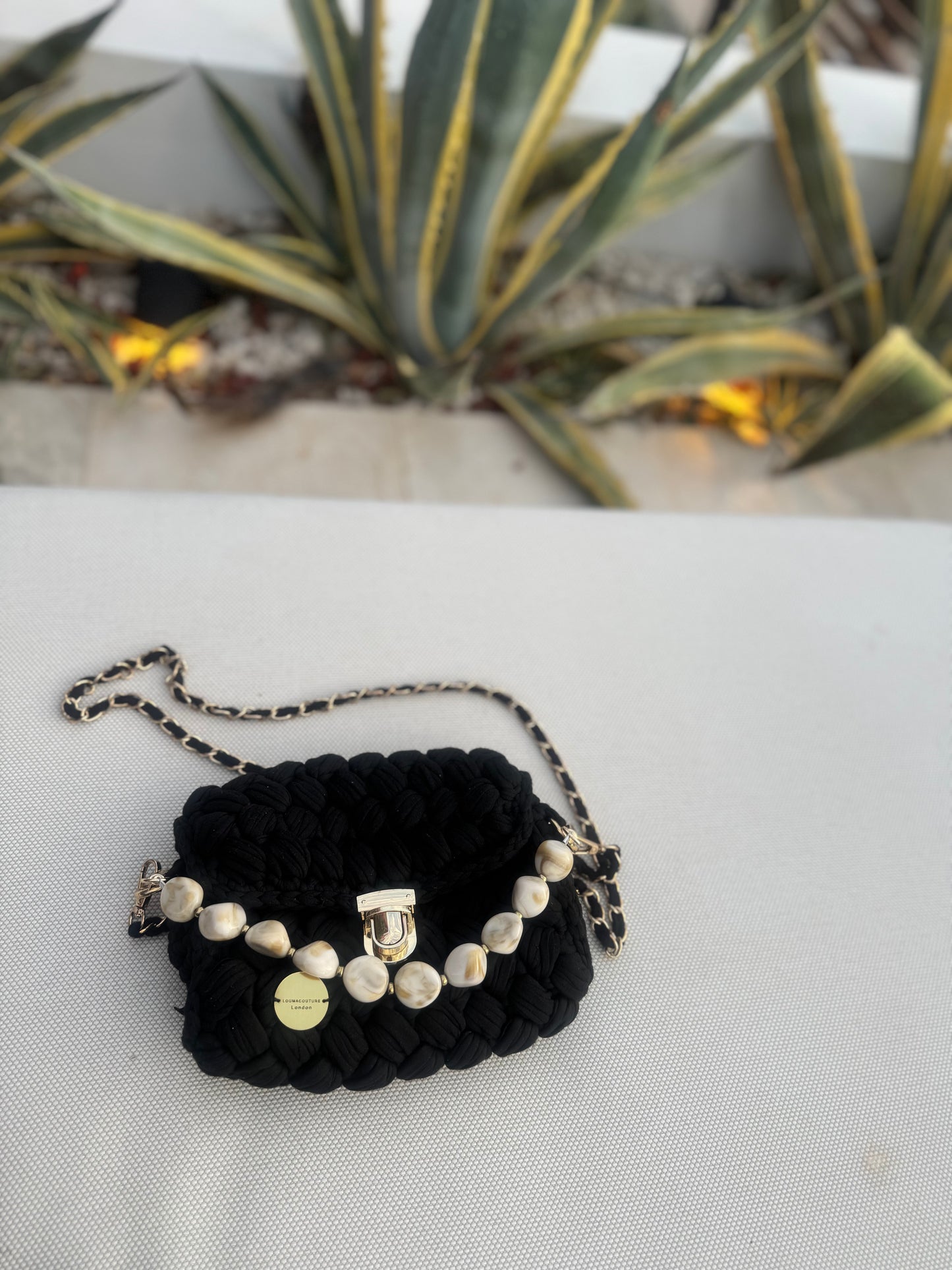 Noir Pearl Crochet Bag - RULACOUTURE