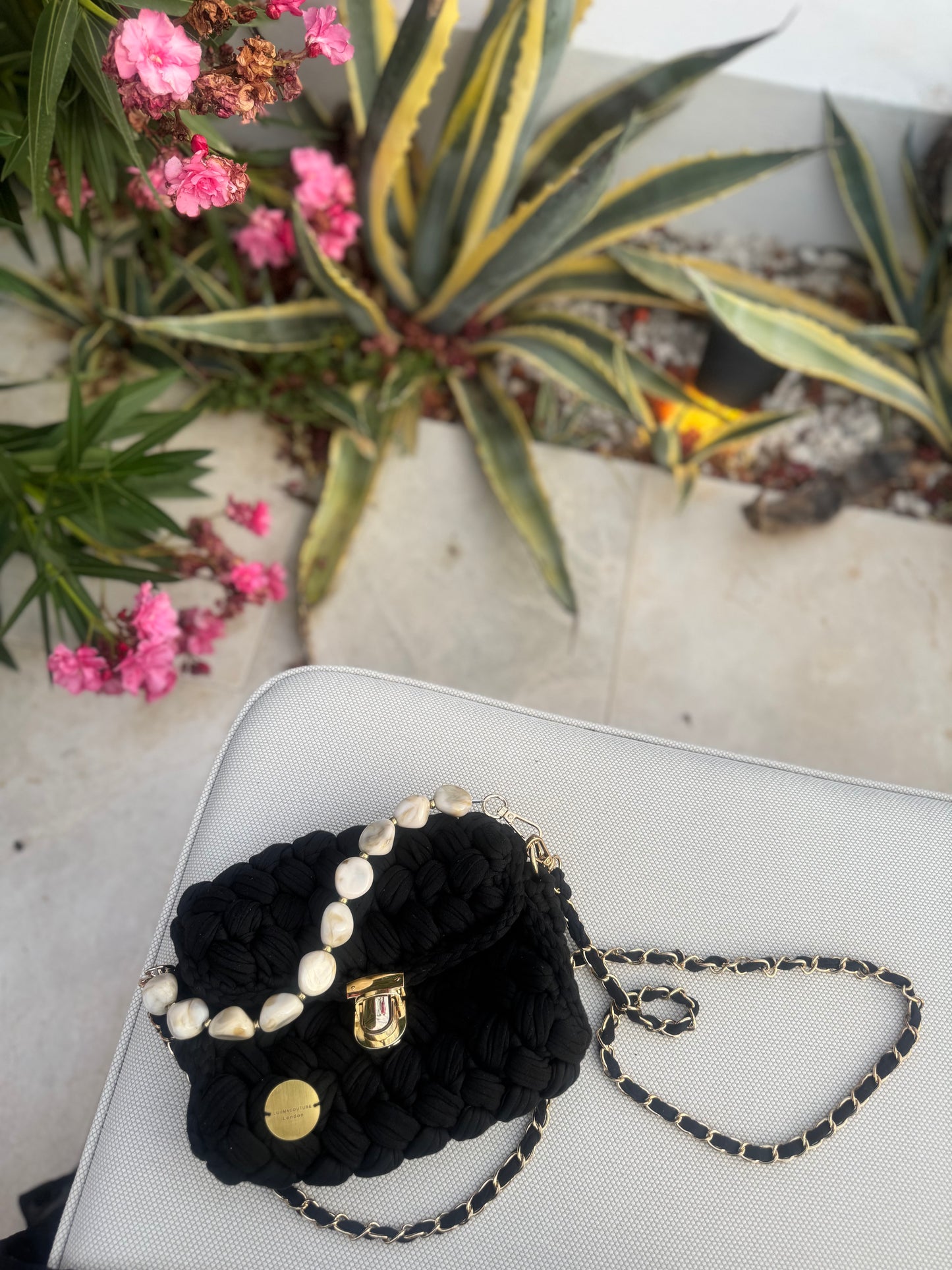 Noir Pearl Crochet Bag - RULACOUTURE