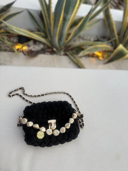 Noir Pearl Crochet Bag - RULACOUTURE 