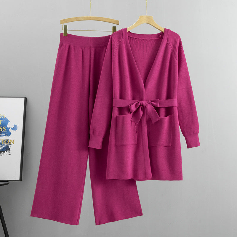 Knitted Cardigan Wide Leg Pants Casual Two-piece Set - RULACOUTURE 