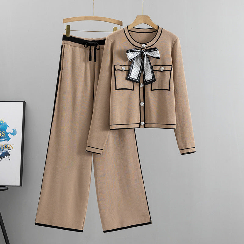 Serena Knitted Cardigan Wide-leg Pants Two-piece Set - RULACOUTURE 