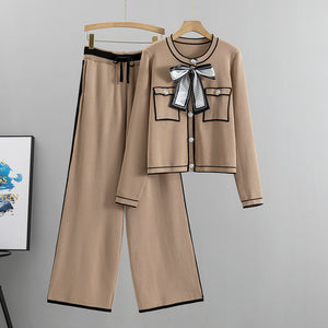 Serena Knitted Cardigan Wide-leg Pants Two-piece Set - RULACOUTURE 