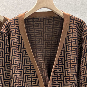 Printed Coat Sweater Wide-leg Pants Suit - RULACOUTURE 