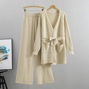 Knitted Cardigan Wide Leg Pants Casual Two-piece Set - RULACOUTURE 